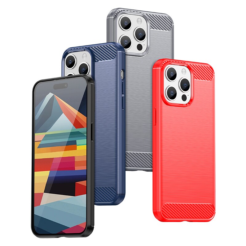 Fleksibelt karbonmønster-etui for iPhone 15 Pro Carbon Case - blå