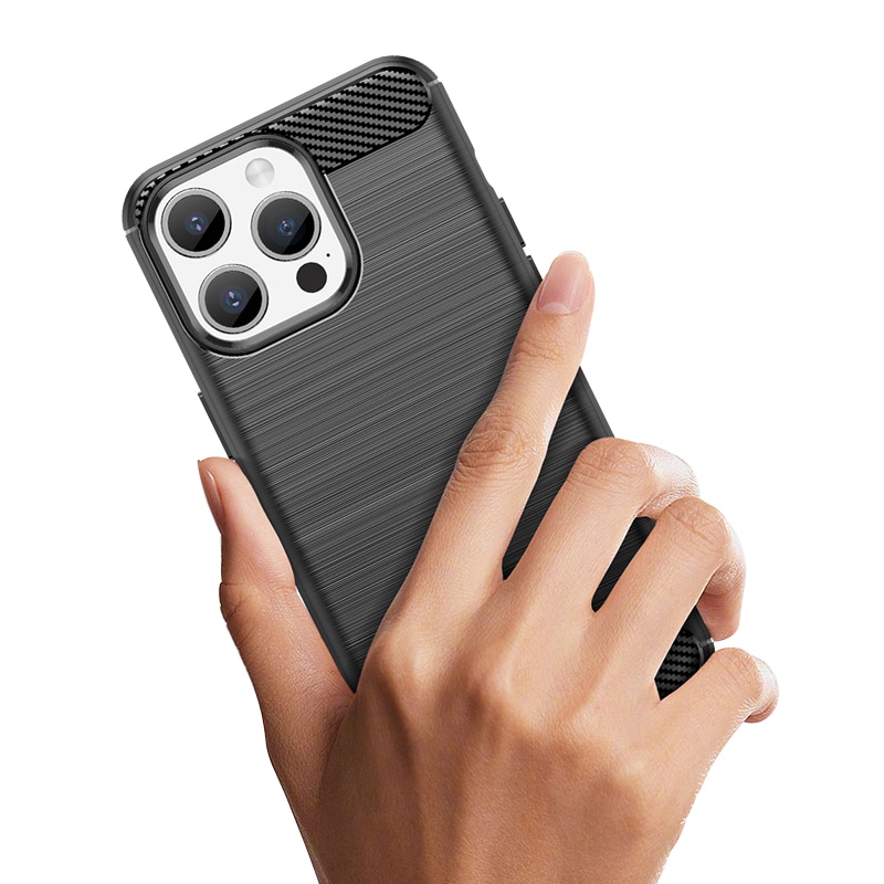 Fleksibelt karbonmønster-etui for iPhone 15 Pro Carbon Case - blå