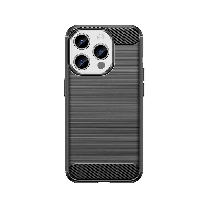 Fleksibelt karbonmønster-etui for iPhone 15 Pro Carbon Case - svart