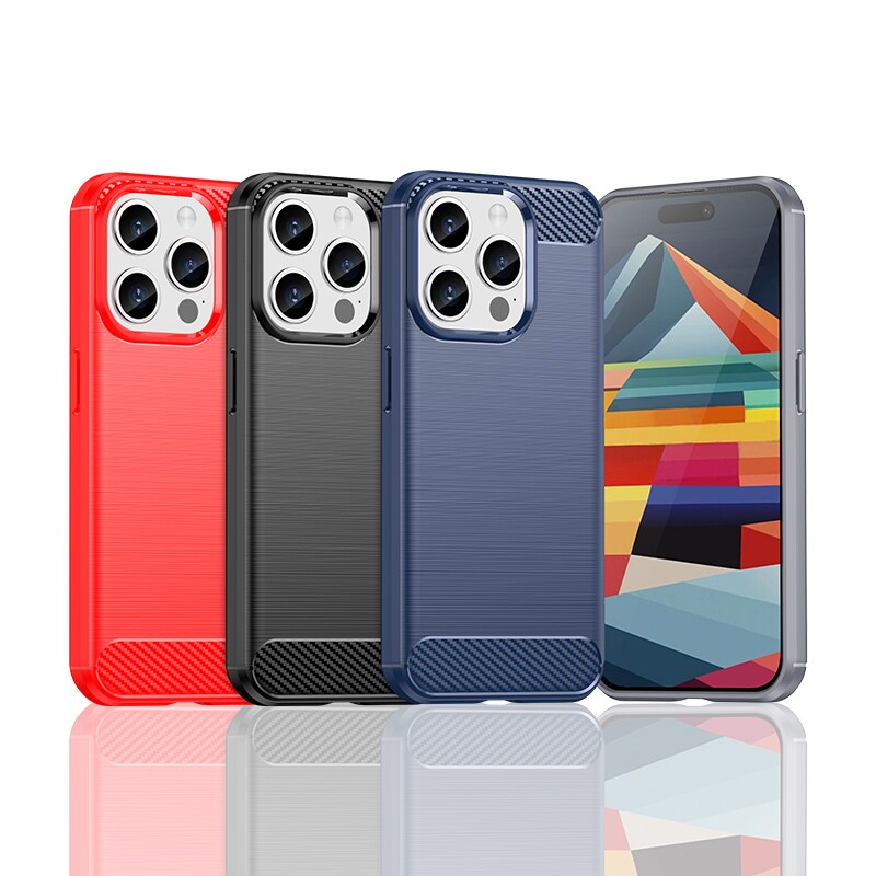 Fleksibelt karbonmønster-etui for iPhone 15 Pro Carbon Case - svart