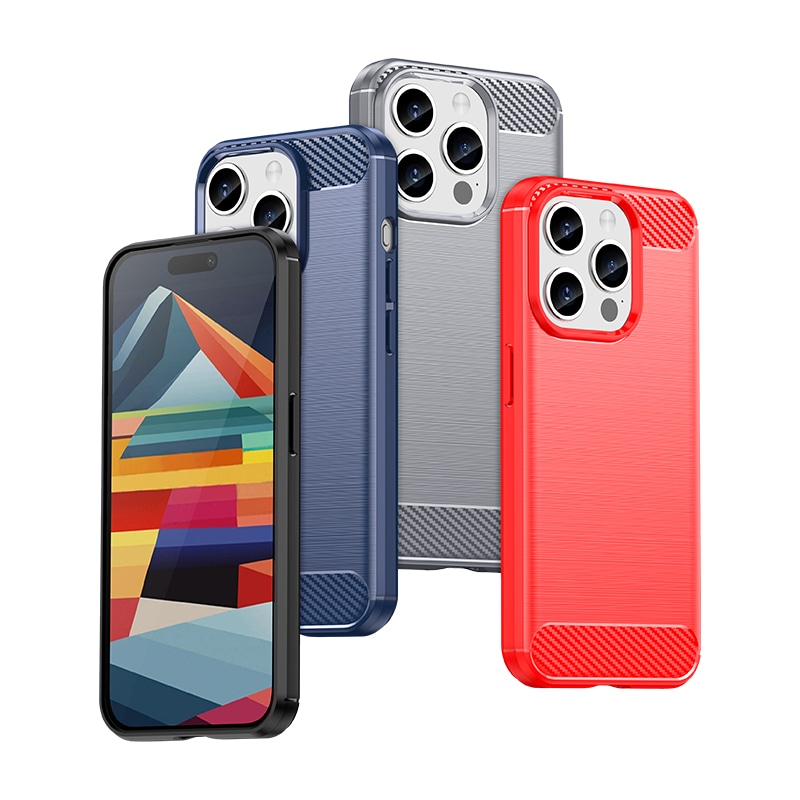 Fleksibelt karbonmønster-etui for iPhone 15 Pro Carbon Case - svart