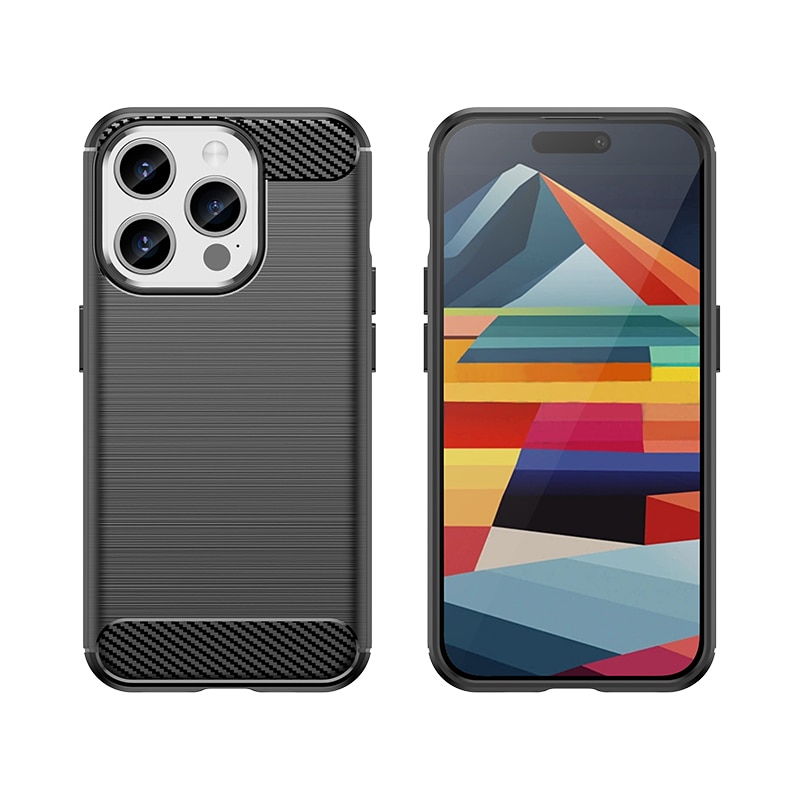 Fleksibelt karbonmønster-etui for iPhone 15 Pro Carbon Case - svart