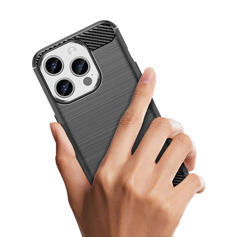 Fleksibelt karbonmønster-etui for iPhone 15 Pro Carbon Case - svart