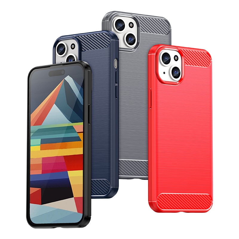 Fleksibelt karbonmønster-etui for iPhone 15 Plus Carbon Case - blå