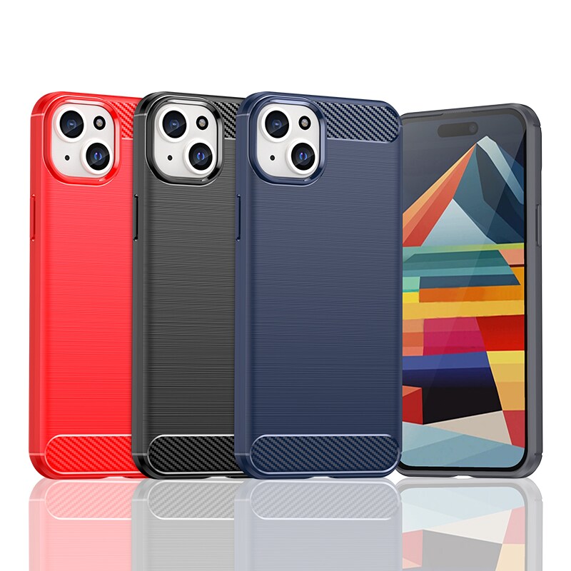 Fleksibelt karbonmønster-etui for iPhone 15 Plus Carbon Case - svart