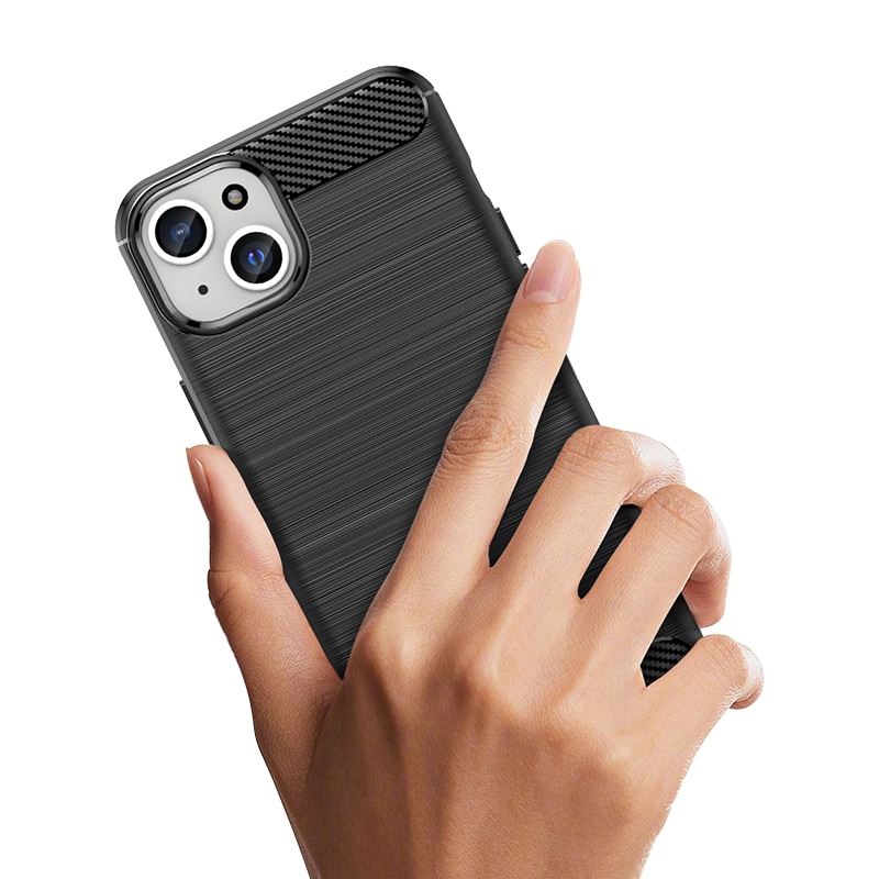 Fleksibelt karbonmønster-etui for iPhone 15 Plus Carbon Case - svart
