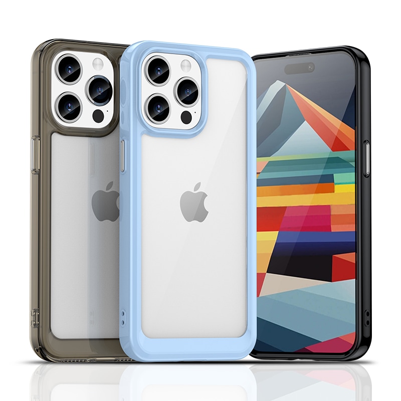 iPhone 15 Pro Outer Space-forsterket koffert med en fleksibel ramme - svart