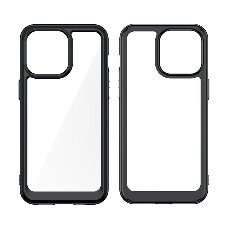 iPhone 15 Pro Outer Space-forsterket koffert med en fleksibel ramme - svart