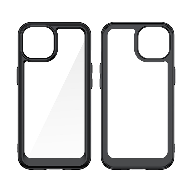 iPhone 15 Plus Outer Space-forsterket etui med fleksibel ramme - blå