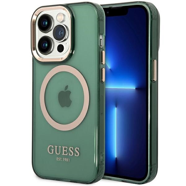 Guess GUHMP14XHTCMA iPhone 14 Pro Max 6,7" grønn/haki hard koffert Gold Outline Translucent MagSafe