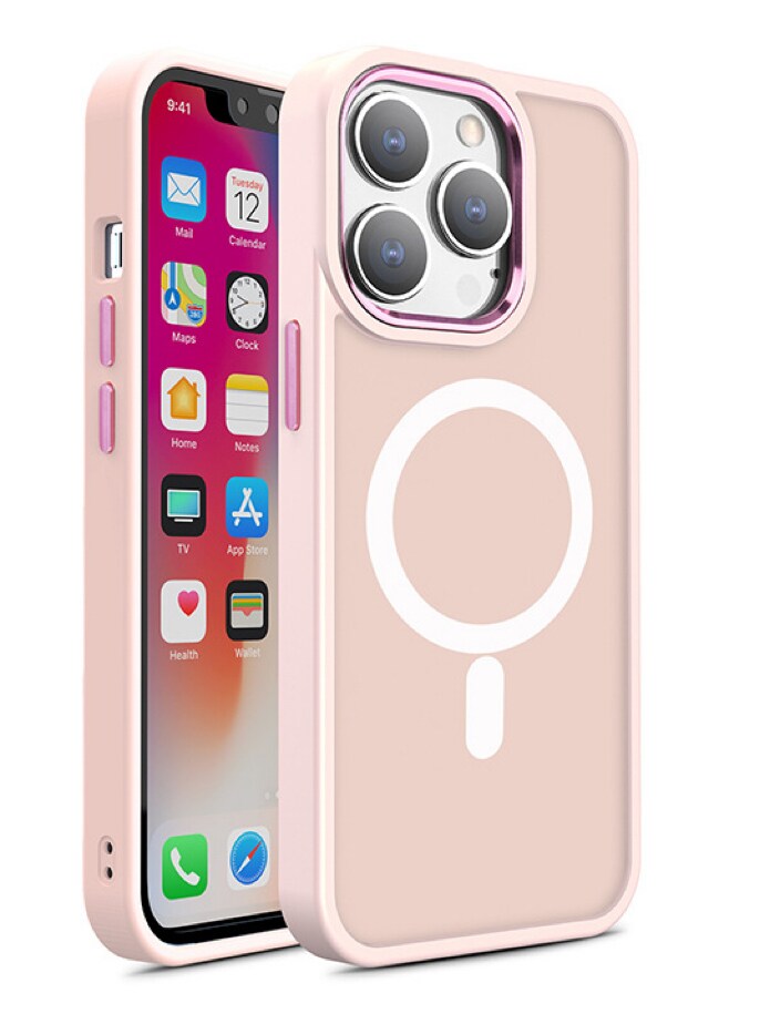 Magnetisk matt fargedeksel for iPhone 15 Pro Max - rosa