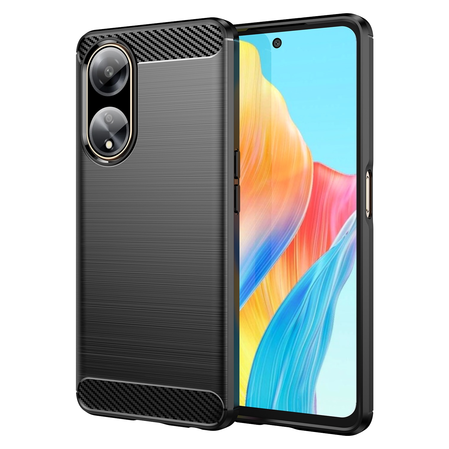 Fleksibelt karbonmønster-etui for Oppo A98 5G Carbon Case - svart