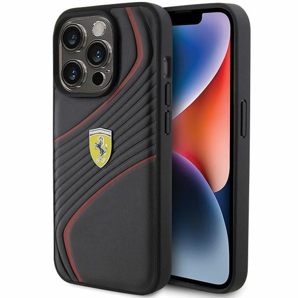 Ferrari Twist Metal Logo-etui for iPhone 15 Pro - svart