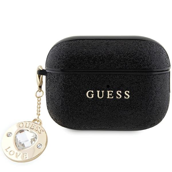 Guess GUAP2PGEHCDK-etui til AirPods Pro 2-deksel - svart Fast glitterhjerte med diamantsjarm