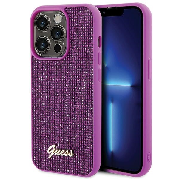 Guess Disco Metal Script-etui for iPhone 15 Pro - rosa