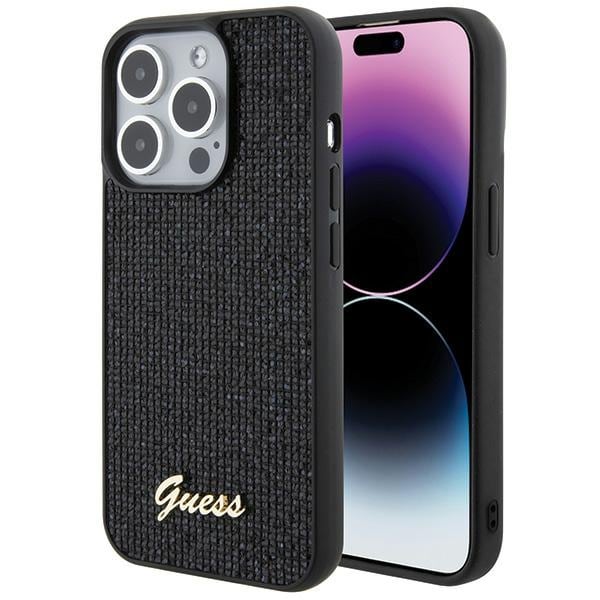 Guess Disco Metal Script-etui for iPhone 15 Pro - svart