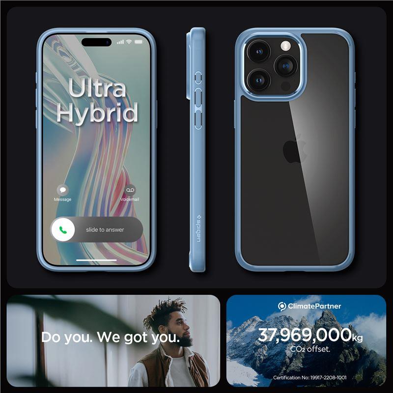 Spigen Crystal Hybrid-etui for iPhone 15 Pro Max - Klar blå