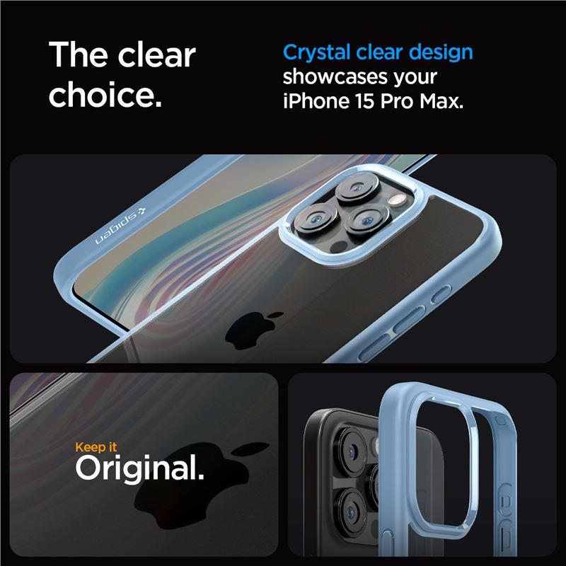 Spigen Crystal Hybrid-etui for iPhone 15 Pro Max - Klar blå