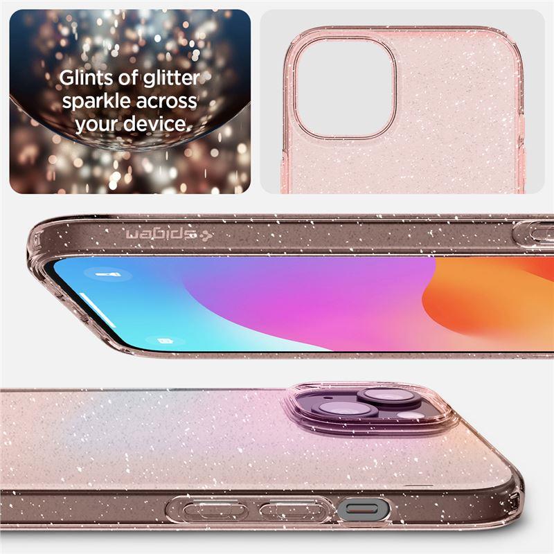 Spigen Glitter i flytende krystall iPhone 15 Plus-etui - rosa/klar