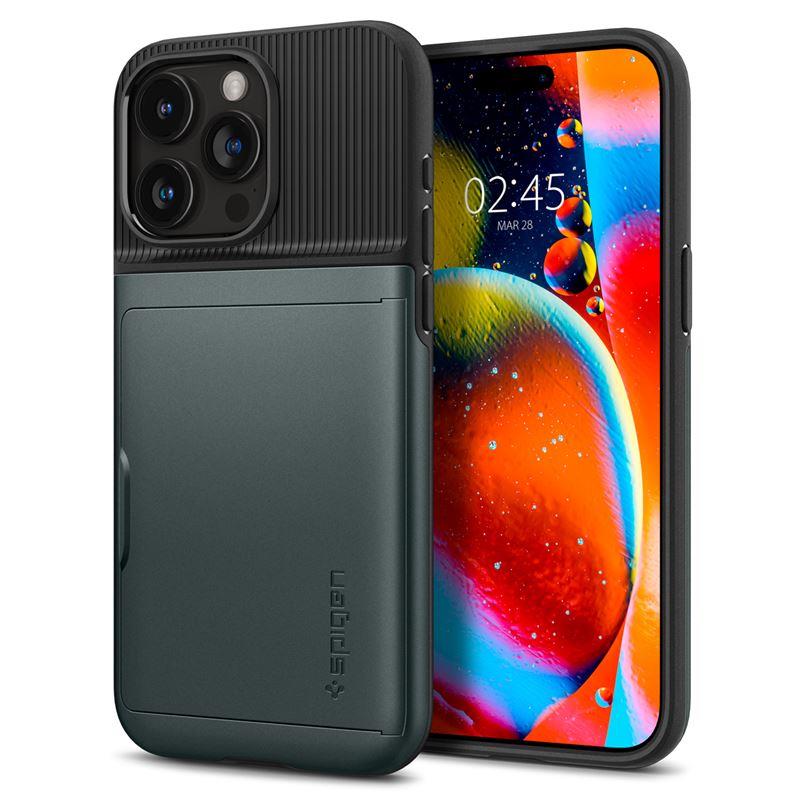 Spigen Slim Armor CS-etui for iPhone 15 Pro Max - mørkegrønn