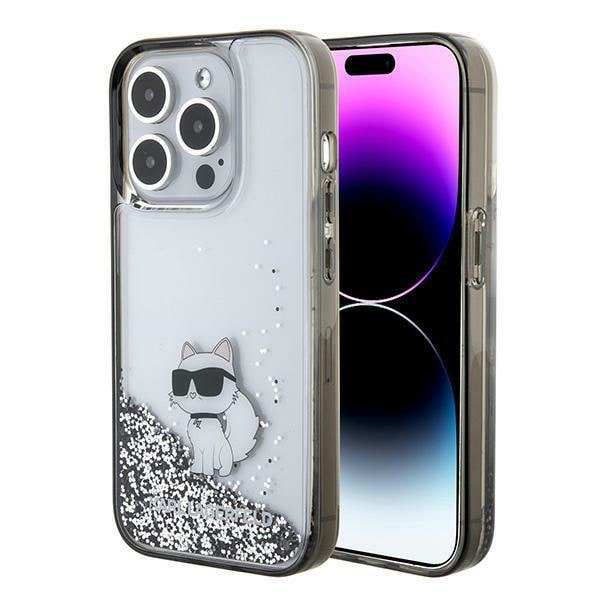 Karl Lagerfeld Liquid Glitter Choupette-etui for iPhone 15 Pro Max - gjennomsiktig