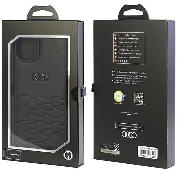Audi GT syntetisk lærveske for iPhone 15 Plus - svart