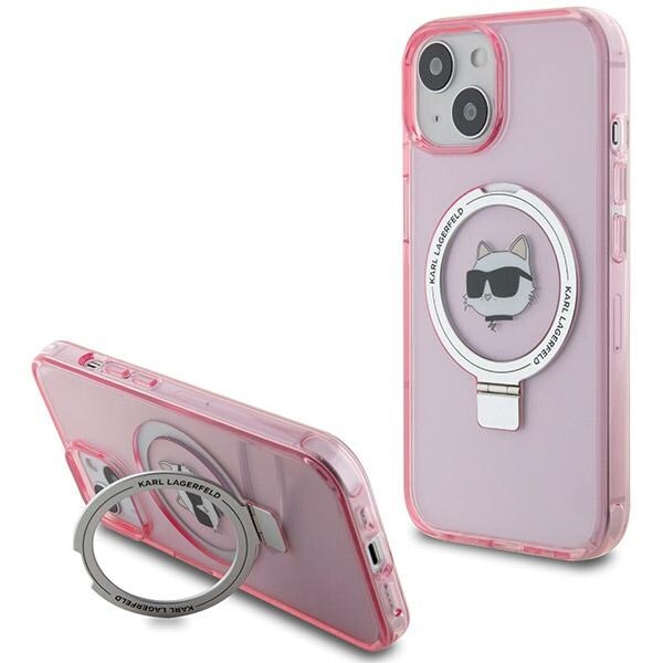 Karl Lagerfeld KLHMP15SHMRSCHP iPhone 15 6.1" Pink Hardcase Ring Stand Choupette MagSafe