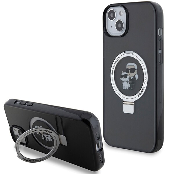 Karl Lagerfeld KLHMP15SHMRSKCK iPhone 15 6.1" svart hardcase Ringstativ Karl & Choupette MagSafe