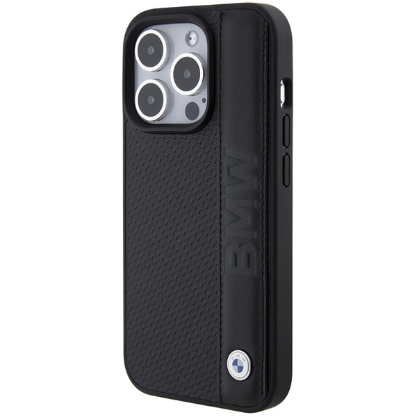 BMW Teksturert og stripete lærveske iPhone 15 Pro Max-etui - svart