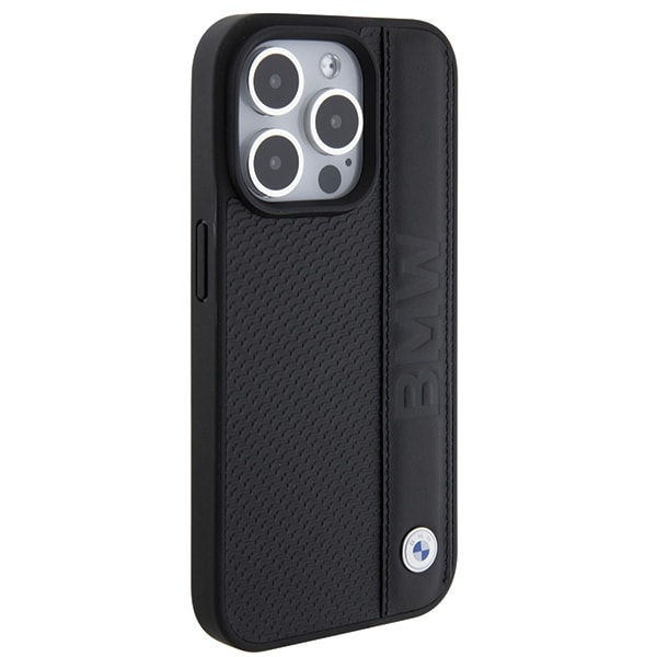 BMW Teksturert og stripete lærveske iPhone 15 Pro Max-etui - svart