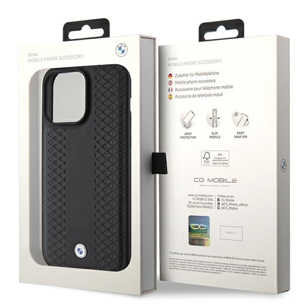 BMW Skinnveske med diamantmønster for iPhone 15 Pro Max - svart