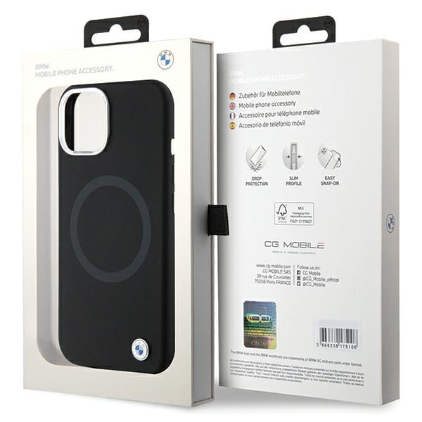 BMW Signature Liquid MagSafe-etui i silikon for iPhone 15 Plus - svart