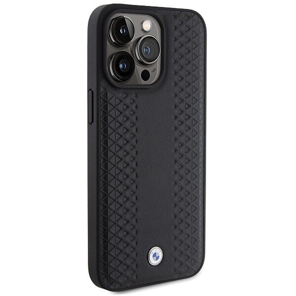 BMW Skinnveske med diamantmønster for iPhone 15 Pro - svart