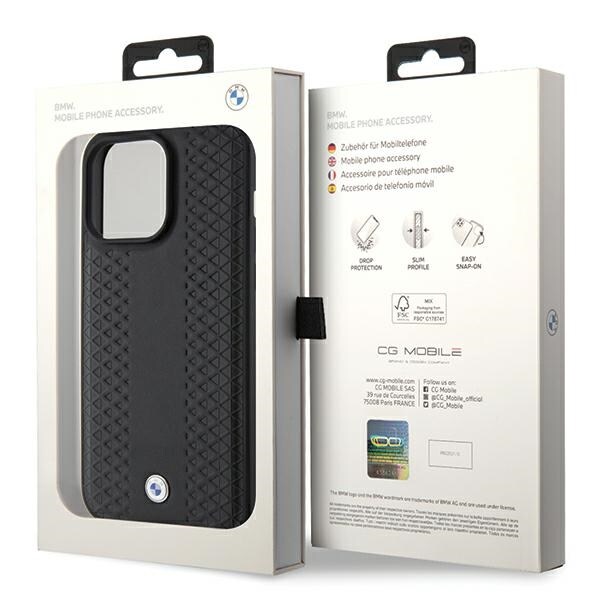 BMW Skinnveske med diamantmønster for iPhone 15 Pro - svart