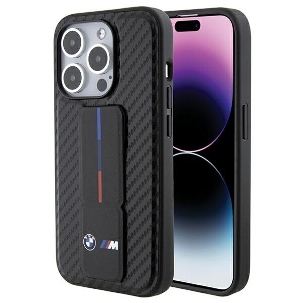 BMW Grip Stand Smooth & Carbon-etui for iPhone 15 Pro - svart