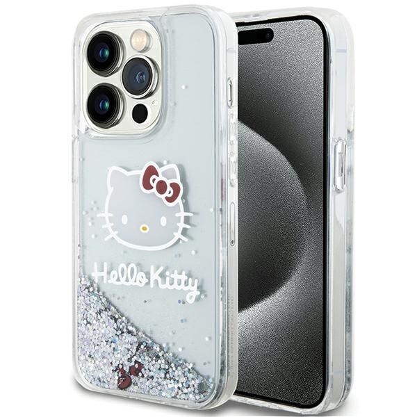Hello Kitty Liquid Glitter Charms Kitty Head-etui til iPhone 15 Pro - sølv
