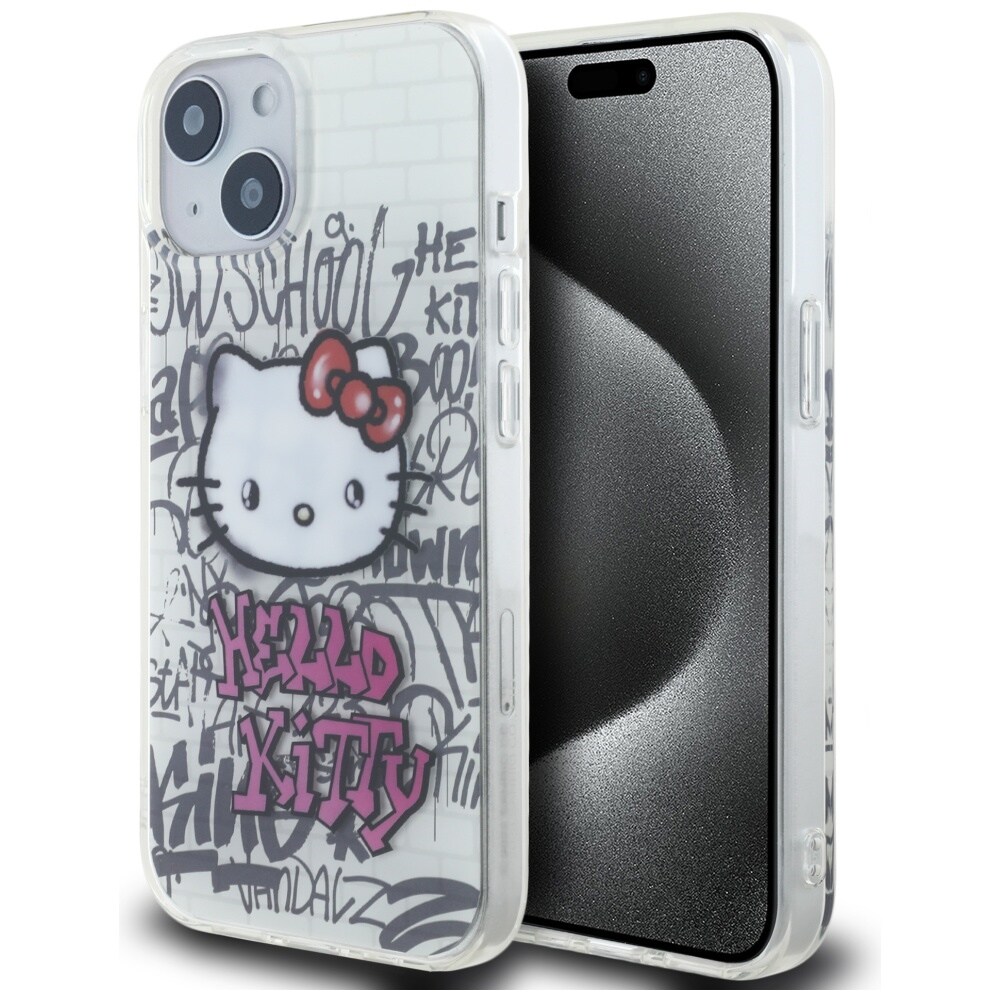 Hello Kitty IML Kitty On Bricks Graffiti-etui for iPhone 15 - hvit