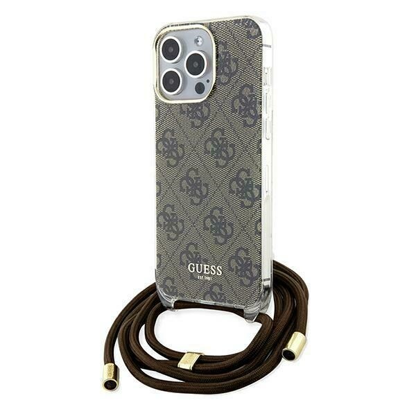Guess Crossbody Cord 4G Print-etui for iPhone 15 Pro - brun