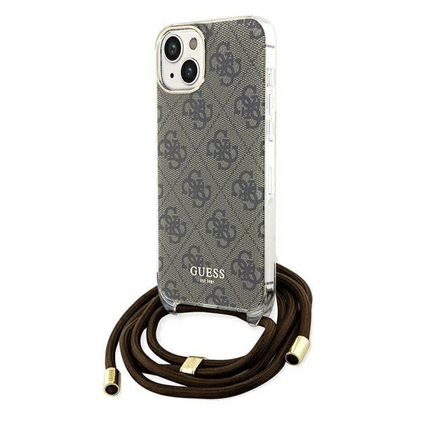 Guess Crossbody Cord 4G Print-etui for iPhone 15 / 14 / 13 - brun