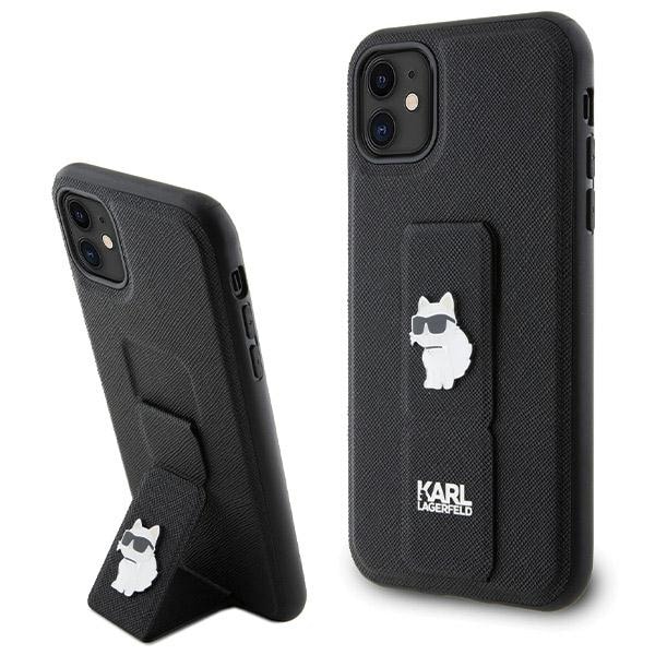 Karl Lagerfeld Gripstand Saffiano Choupette Pins-etui for iPhone 11 / Xr - Svart