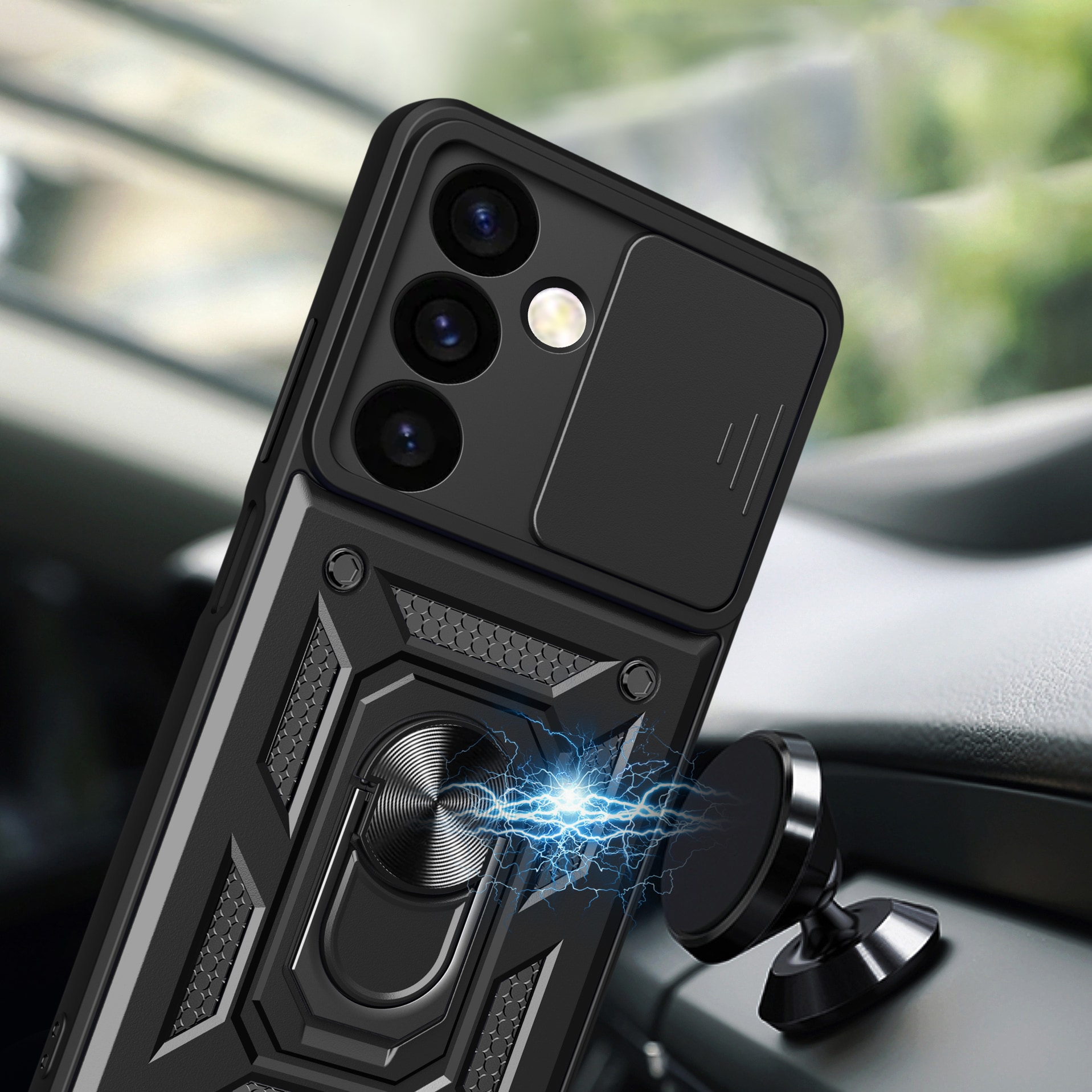 Hybrid Armor Camshield pansret etui for Samsung Galaxy S24+ med kameradeksel - svart