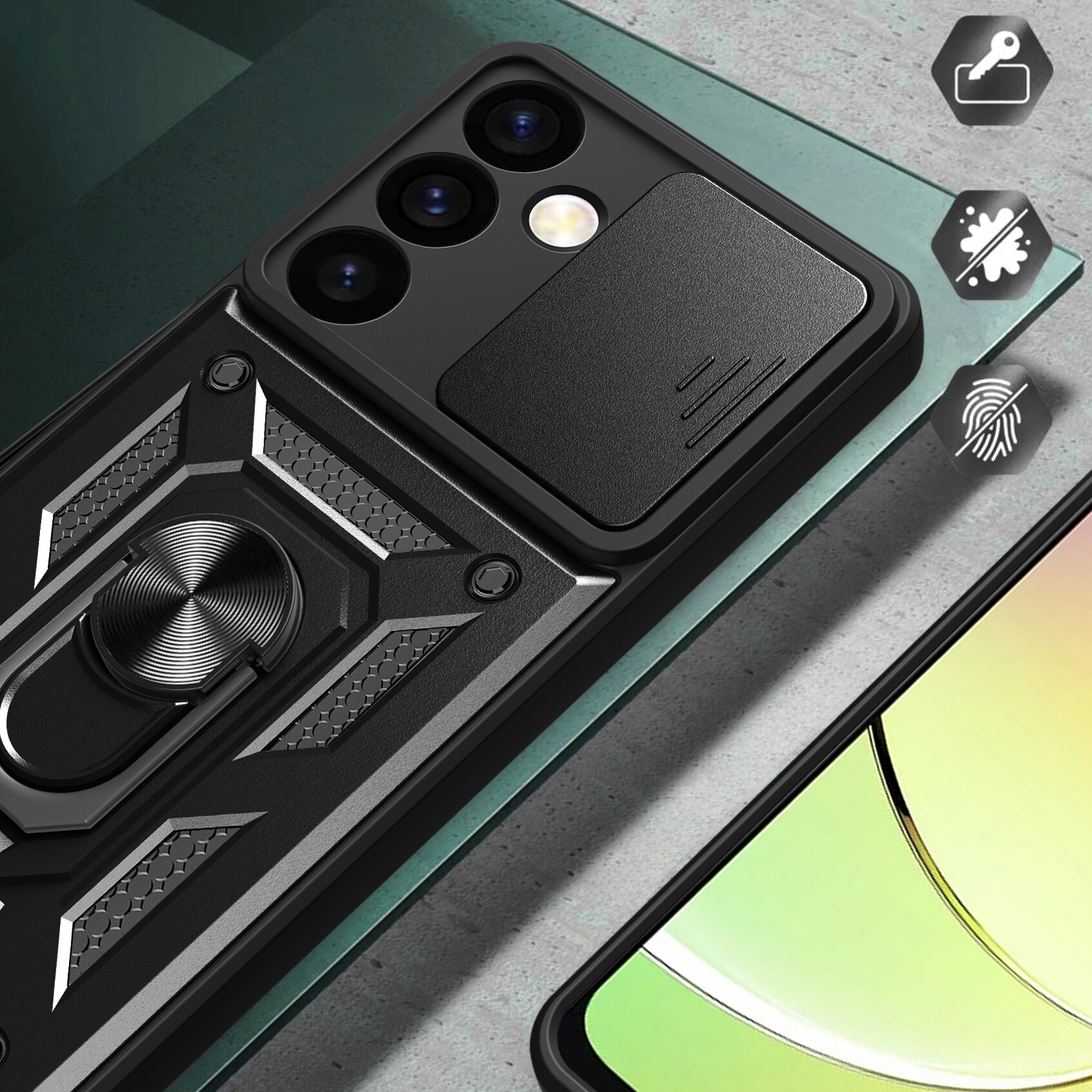 Hybrid Armor Camshield pansret etui for Samsung Galaxy S24+ med kameradeksel - svart