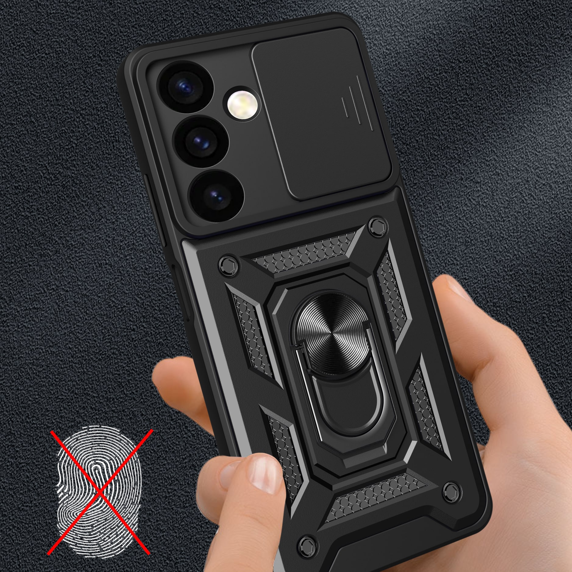 Hybrid Armor Camshield pansret etui for Samsung Galaxy S24+ med kameradeksel - svart