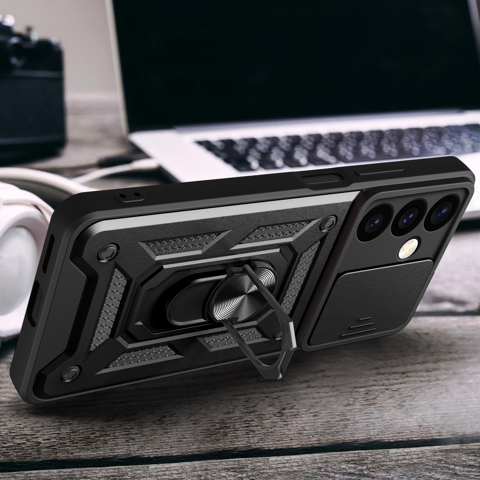 Hybrid Armor Camshield pansret etui for Samsung Galaxy S24+ med kameradeksel - svart