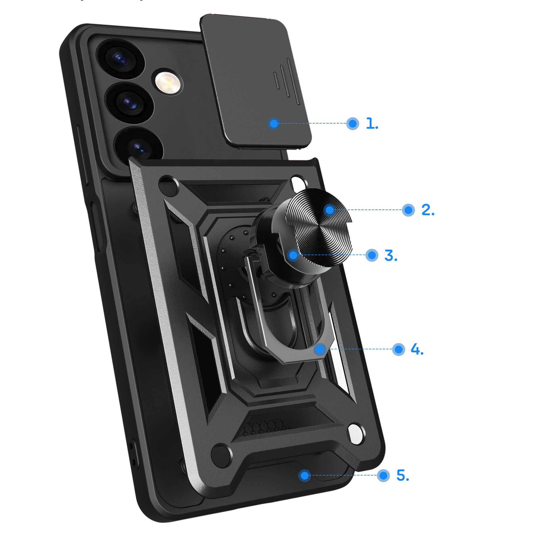 Hybrid Armor Camshield pansret etui for Samsung Galaxy S24+ med kameradeksel - svart