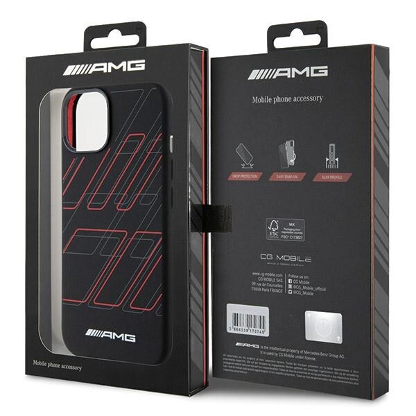 AMG MagSafe-etui i silikon med stort rombe-mønster for iPhone 15 Plus / 14 Plus - Svart