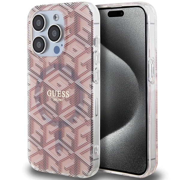 Guess IML GCube MagSafe-etui for iPhone 15 Pro - rosa