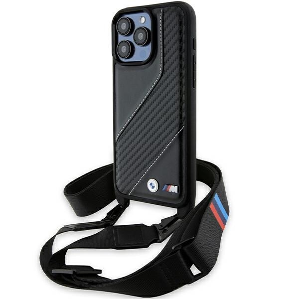 BMW M Edition Carbon Stripe & Strap-etui for iPhone 15 Pro - svart