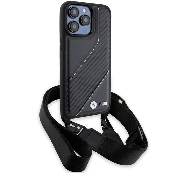 BMW M Edition Carbon Stripe & Strap-etui for iPhone 15 Pro - svart