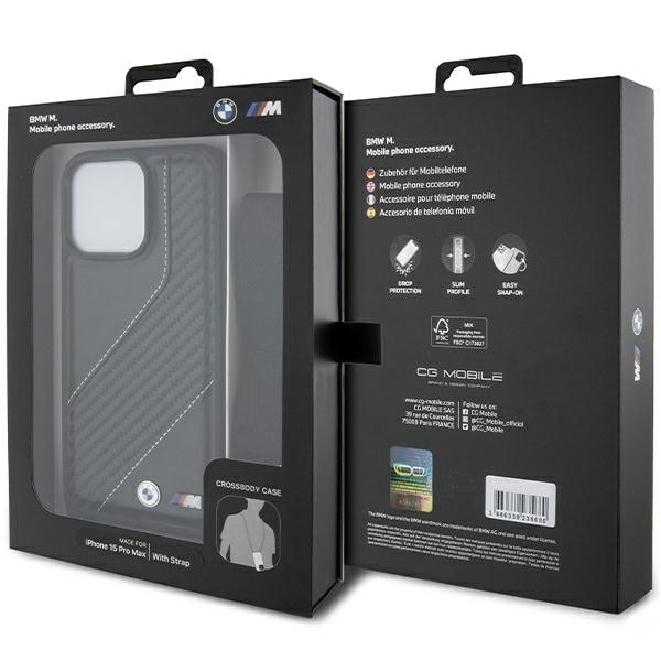 BMW M Edition Carbon Stripe & Strap-etui for iPhone 15 Pro - svart